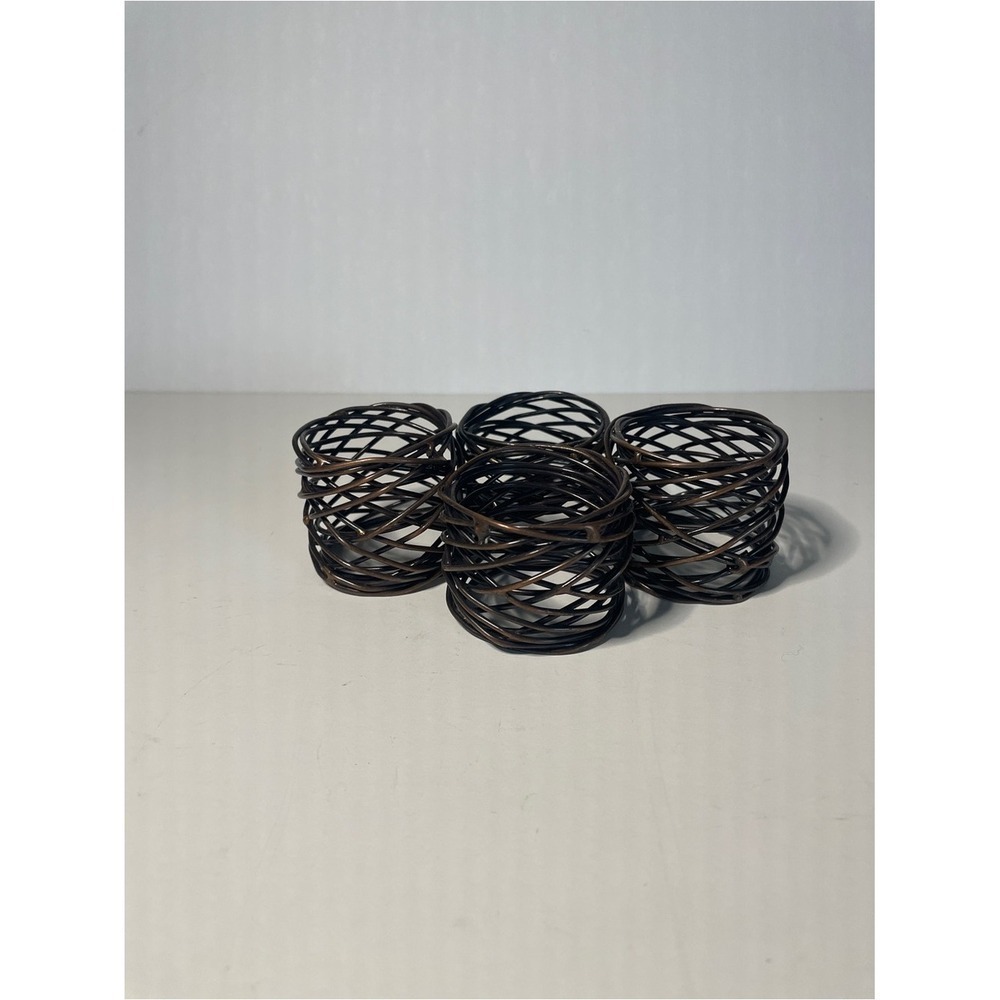 Set of 4 Woven Rattan Napkin Rings - Dark Brown